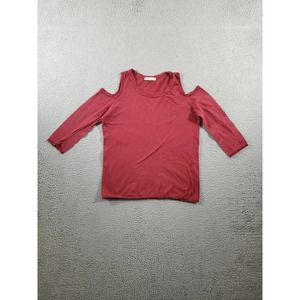 Sunnyside Cold Shoulder Shirt Womens Extra Small Red Round Neck 3/4 Sleeve Top‎
